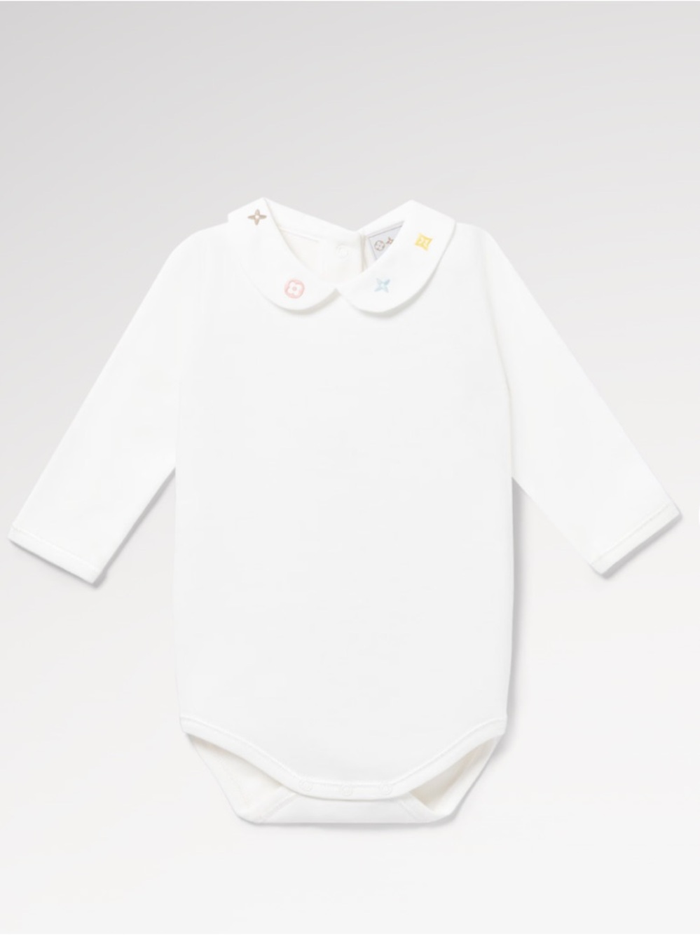 Louis Vuitton Cream Long-Sleeve Baby Bodysuit with Peter Pan Collar